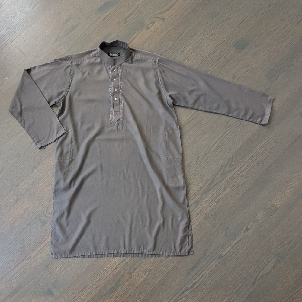 Sensation Men's Pakistani Indian Kurta, 1-Piece, Large, Grey